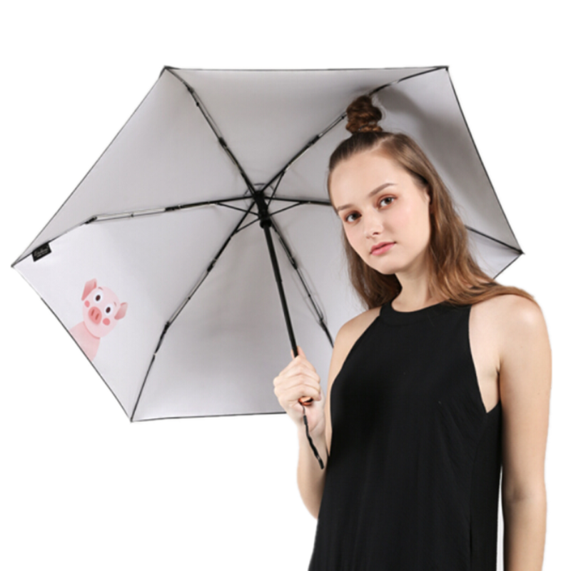 20 inches Small Size Folding Umbrella Piggy Print Design 3 Fold Compact Automatic Open Close Travel Pocket UV Sun Umbrellas