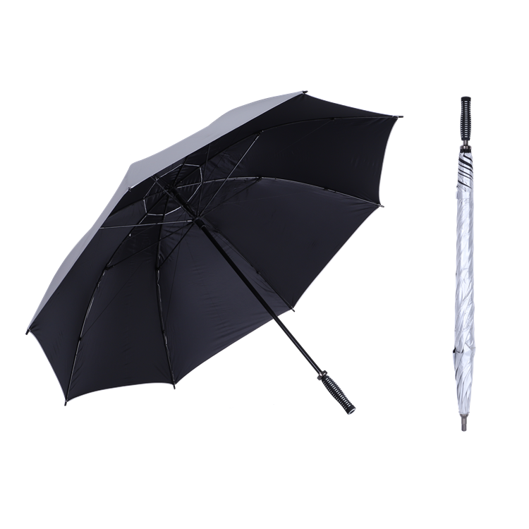 Silver coating outside uv protect black inside manual open large umbrella with luxury handle high quality golf umbrella