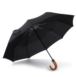 23inch 10 ribs fiberglass ribs wooden crooked curve handle auto opening close two folding automatic sun umbrella rain umbrella