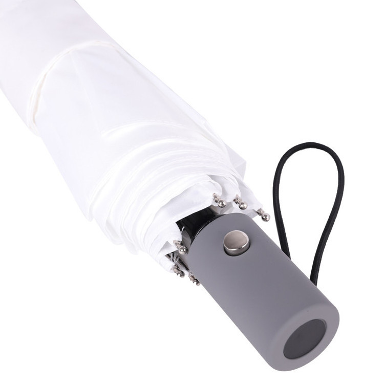 high quality 190t nylon fabric recycle polyester PET fully automatic triple folding high end plain white umbrella