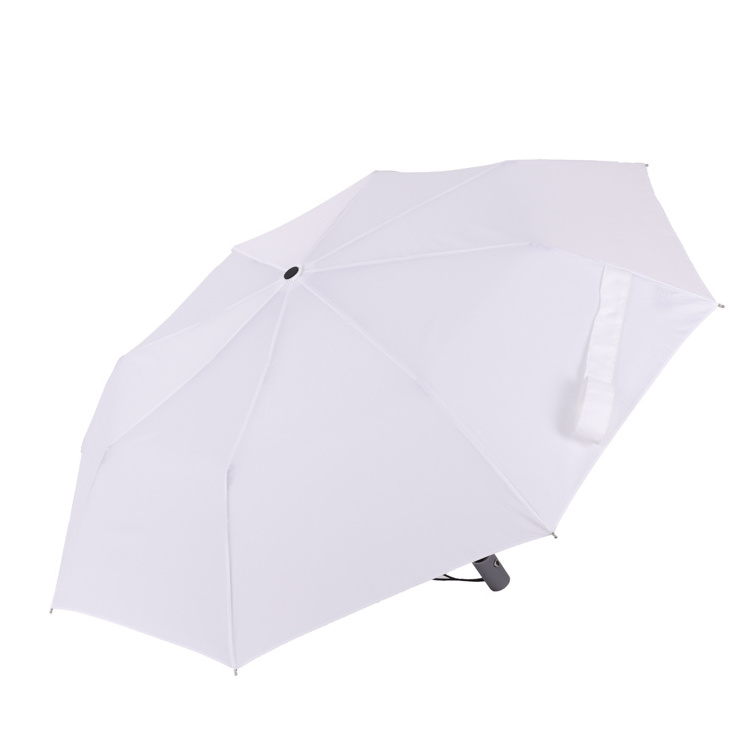 high quality 190t nylon fabric recycle polyester PET fully automatic triple folding high end plain white umbrella