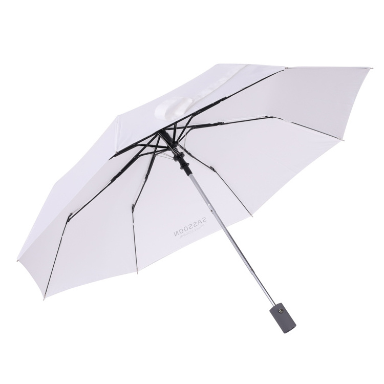 high quality 190t nylon fabric recycle polyester PET fully automatic triple folding high end plain white umbrella