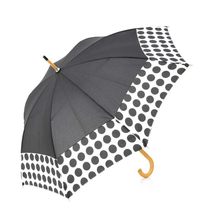 Wholesale Stylish Design Elegant Wooden Shaft Handle Joint with Polka Dot Fabric 22 inch Manual Open Straight Umbrellas