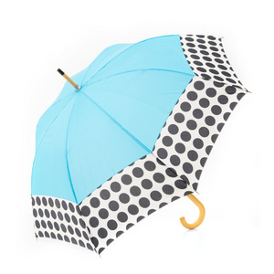 Wholesale Stylish Design Elegant Wooden Shaft Handle Joint with Polka Dot Fabric 22 inch Manual Open Straight Umbrellas