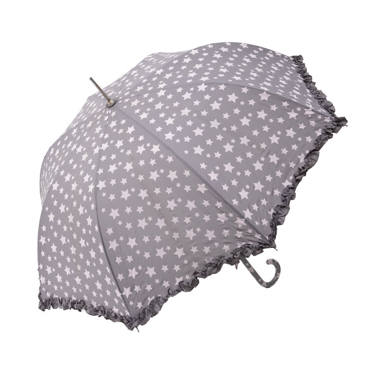 Classic Elegant European for Women 23 inch New Umbrella Cute Star All Over Printing for Woman Sunshine Straight Ruffle Umbrella