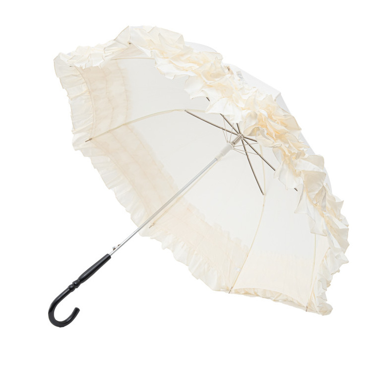 Classic European White Colorful Cute Design Customized with Lace Wedding Halloween Gift Straight Sun Rain Protection Umbrella