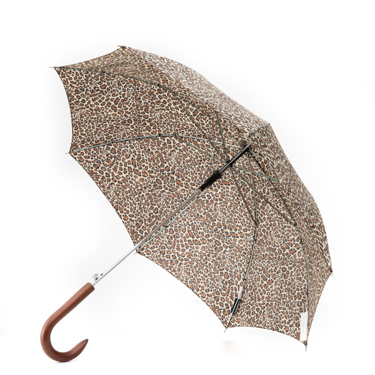 Classic Pretty Wholesale Custom Leopard Print Girl Auto Open 21 Inch Portable Rain Proof Straight Umbrella