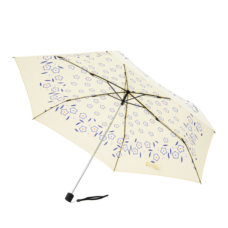 Mini 17 inch 6 Ribs Small Size White Umbrella with Watermelon Strawberry Fruit Prints Triple Folding Umbrella