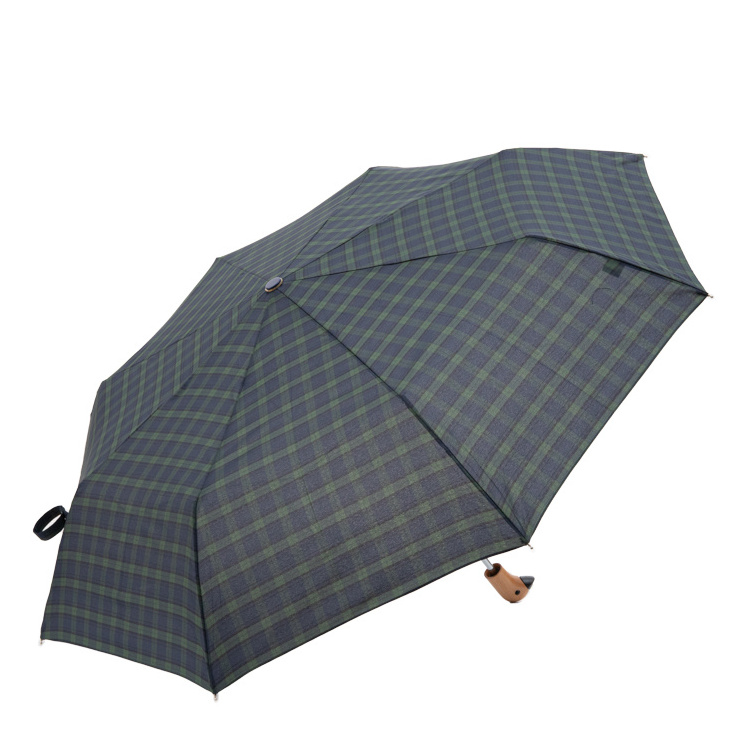 classic style black green plaid umbrella fancy wooden duck animal head handle 3 folding manual umbrella