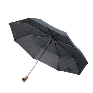 classic style black green plaid umbrella fancy wooden duck animal head handle 3 folding manual umbrella