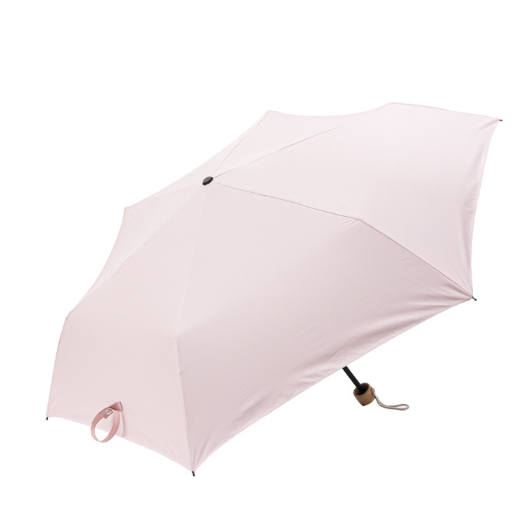 Mini Portable 6 Ribs Small Pocket Size Black Coating Inside Pink Out Side Custom with Logo UV Folding Pink Umbrella