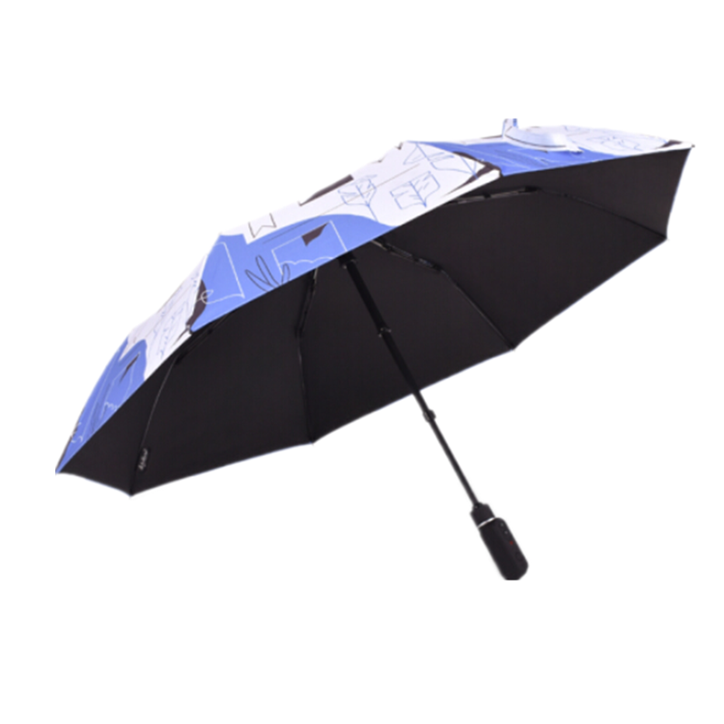 2020 fashion design 3 folding umbrella with case fully usb charge automatic electric black coating uv umbrella