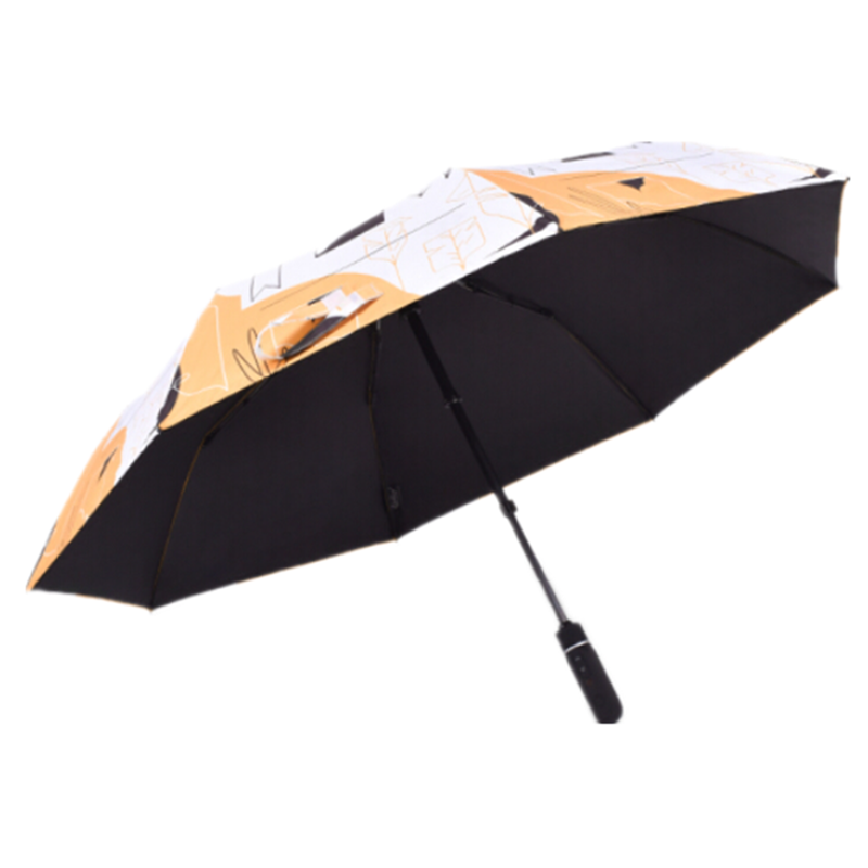 2020 fashion design 3 folding umbrella with case fully usb charge automatic electric black coating uv umbrella