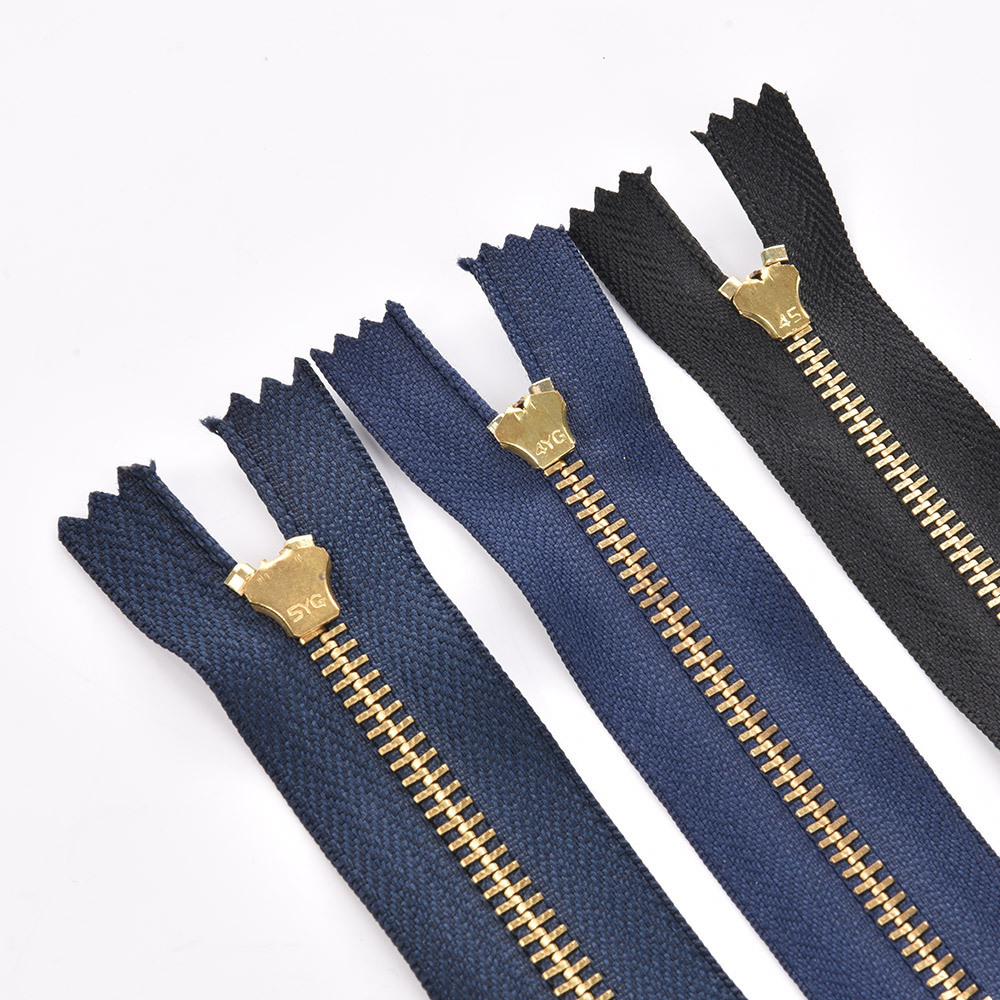 Wholesale Factory Custom Metal Zipper 4.5YG 4YG 5YG Double Lock Close End Metal Brass Zipper for Jeans