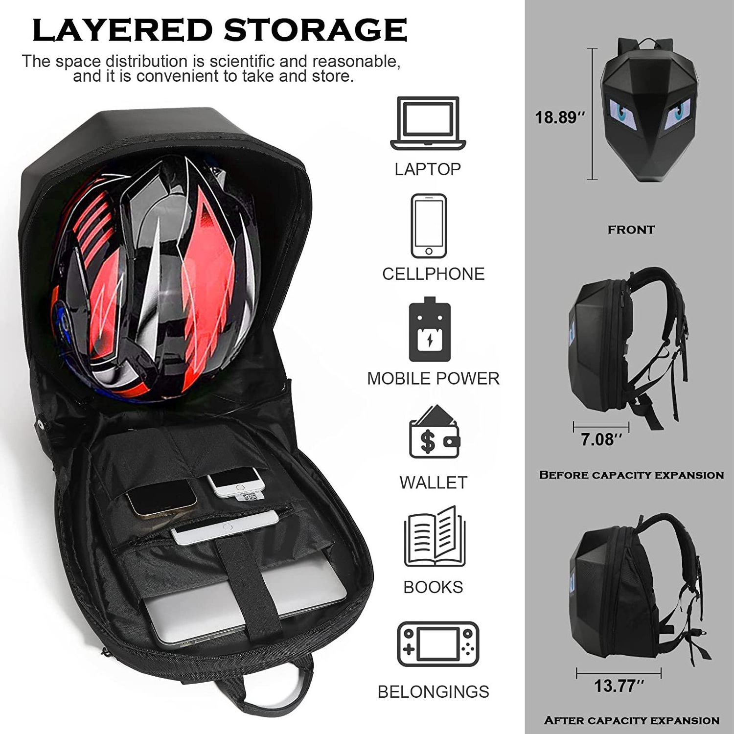 Hot Selling Smart Led Bag Amusing Waterproof Motorcycle Crelander Personality DIY knight Mobile Led Display led eye backpack