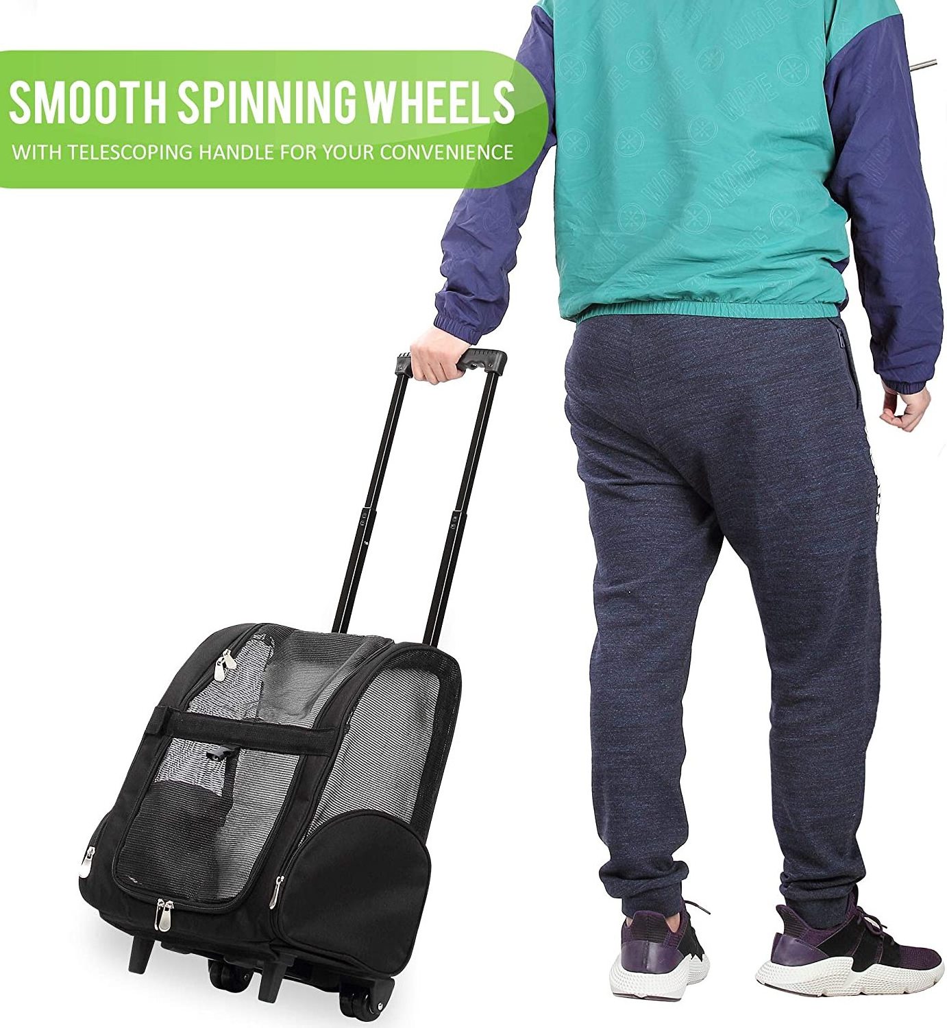 Pet Rolling Carrier Backpack Dog Wheel Around Cat Luggage Bag Pet Travel Carrier