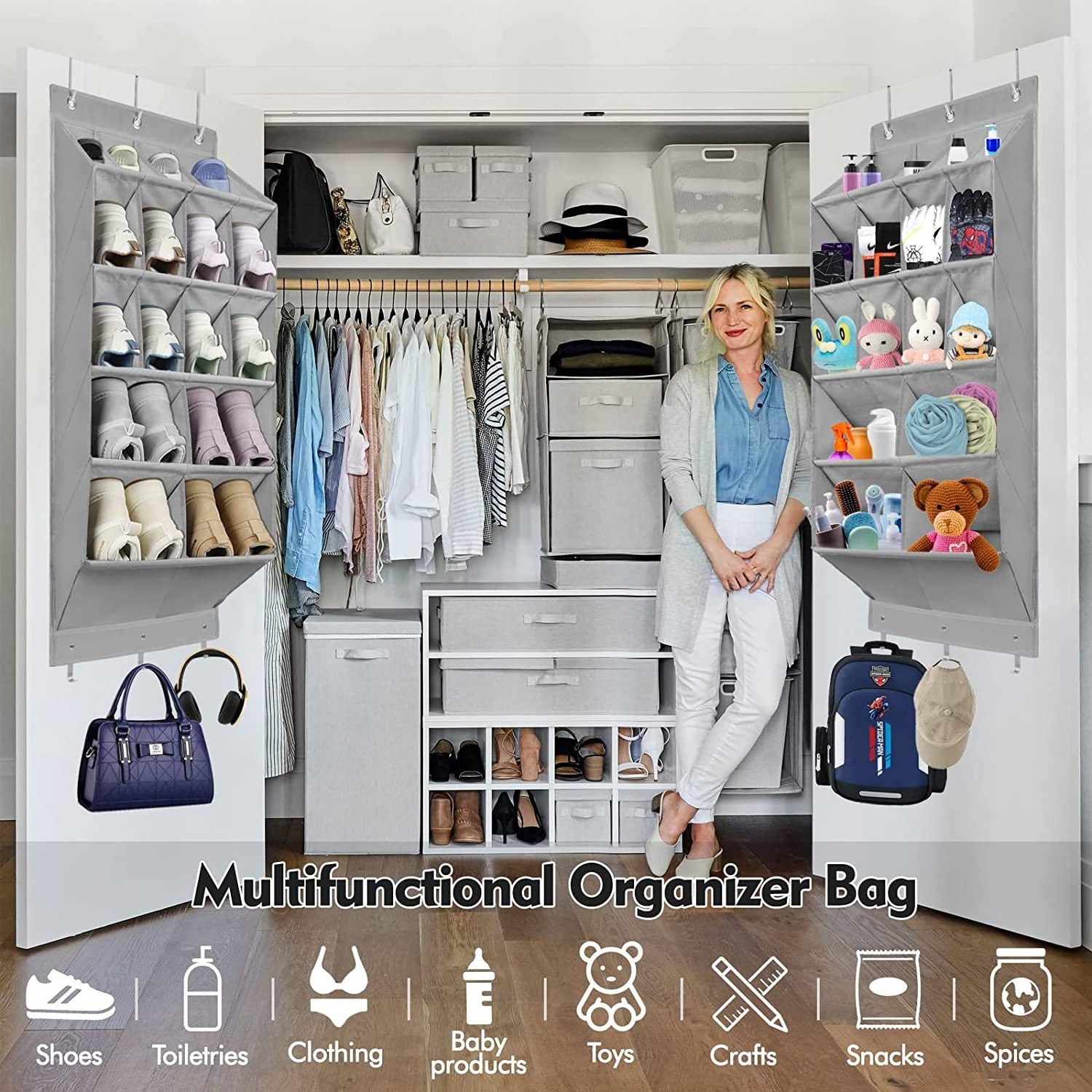 2023 Customization Over the Door Shoe Organizer, Hanging Shoe Organizer with 16 Large Deep Pockets