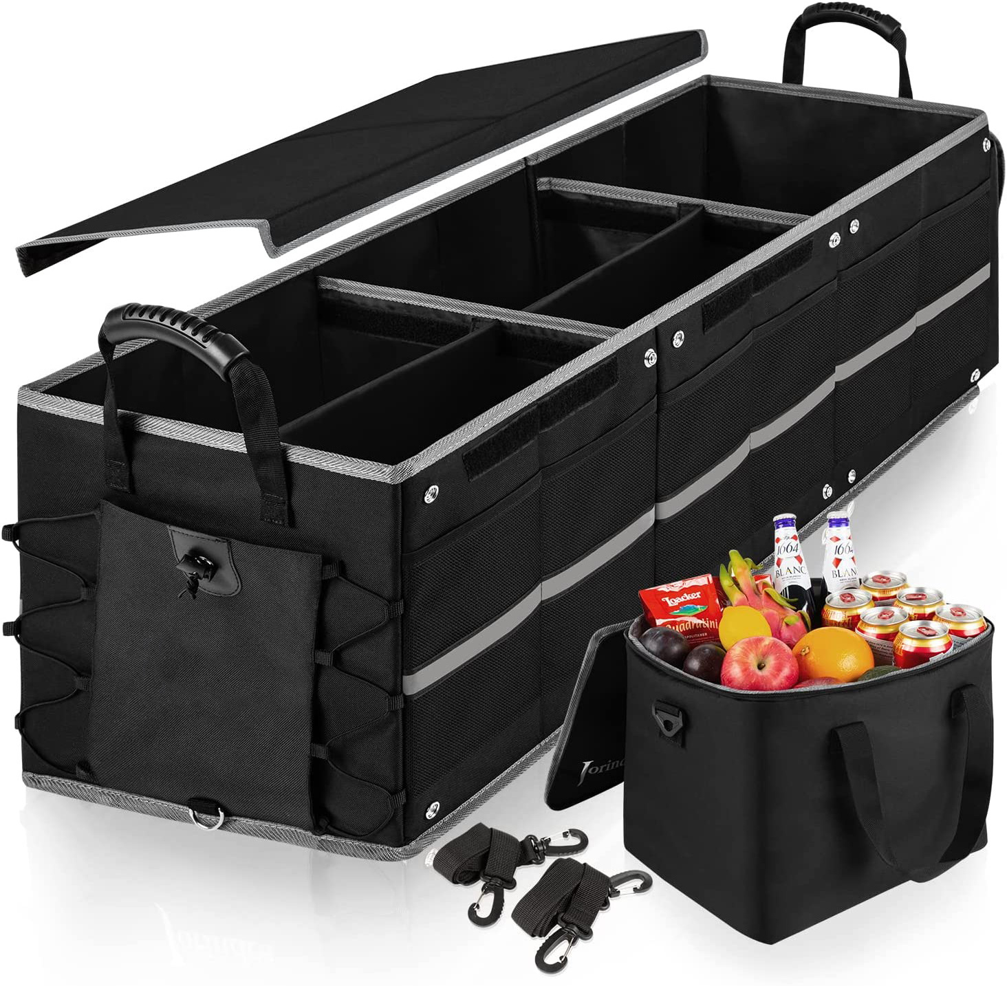 Collapsible Trunk Organizer for Car with Insulated Leak proof Cooler Bag