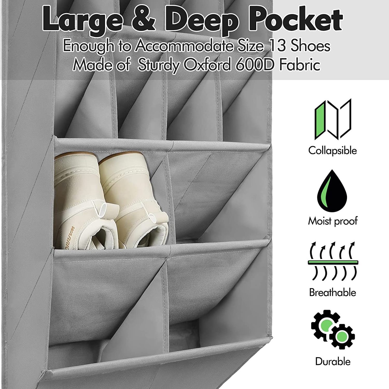 2023 Customization Over the Door Shoe Organizer, Hanging Shoe Organizer with 16 Large Deep Pockets