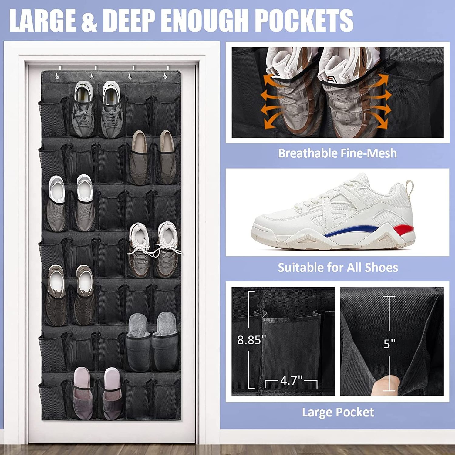 2023 Customization Over The Door Shoe Organizers 35 Durable Mesh Pockets Hanging Shoe Organizer Shoe Rack For Closet Entryway