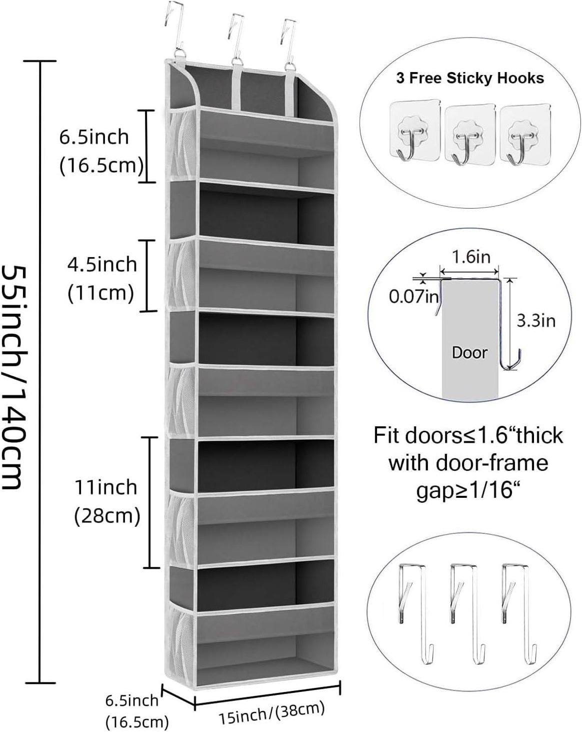 1 Pack Over The Door Storage Organizer with 5 Pockets 10 Mesh Pockets Door Hanging Organizers and Storage for Bedroom,Bathroom