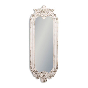 European Baroque Antique Carved White Oval Wooden French Style Wall Hanging Full Length Dressing Mirror