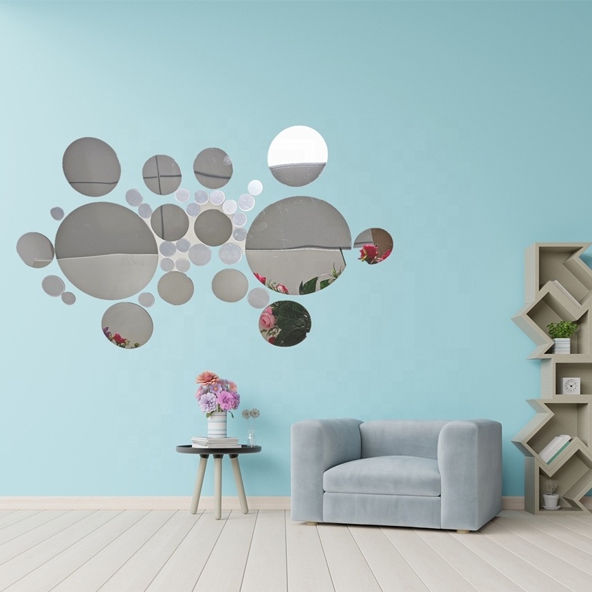 DIY set of 36pcs circle home Decoration Wall Mirror Stickers with self-adhesive backed