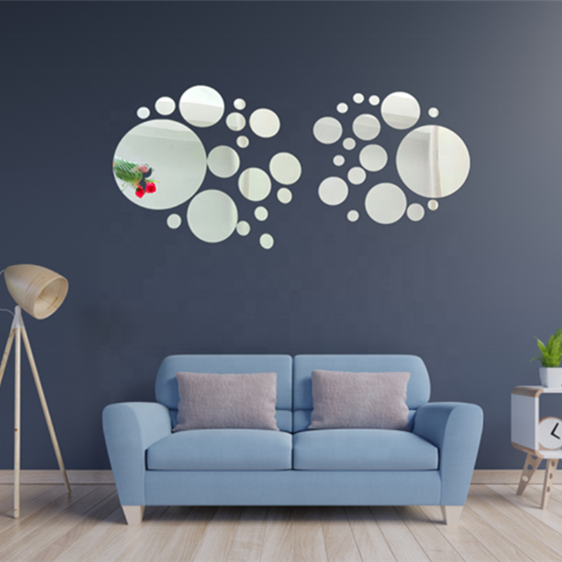 DIY set of 36pcs circle home Decoration Wall Mirror Stickers with self-adhesive backed