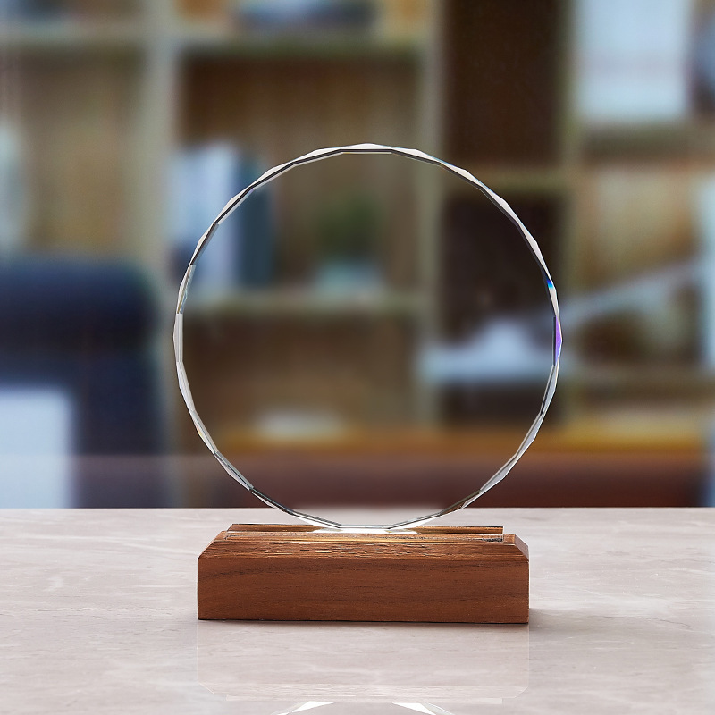 Blank Circle crystal trophy with wooden base  MH-NJ0149