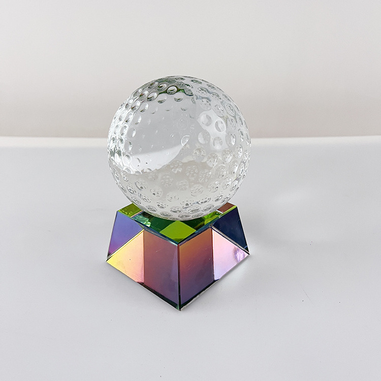 Slented Crystal golf ball paperweight with rainbow base MH-Q0246