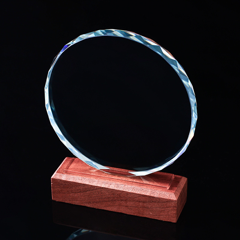 Blank Circle crystal trophy with wooden base  MH-NJ0149