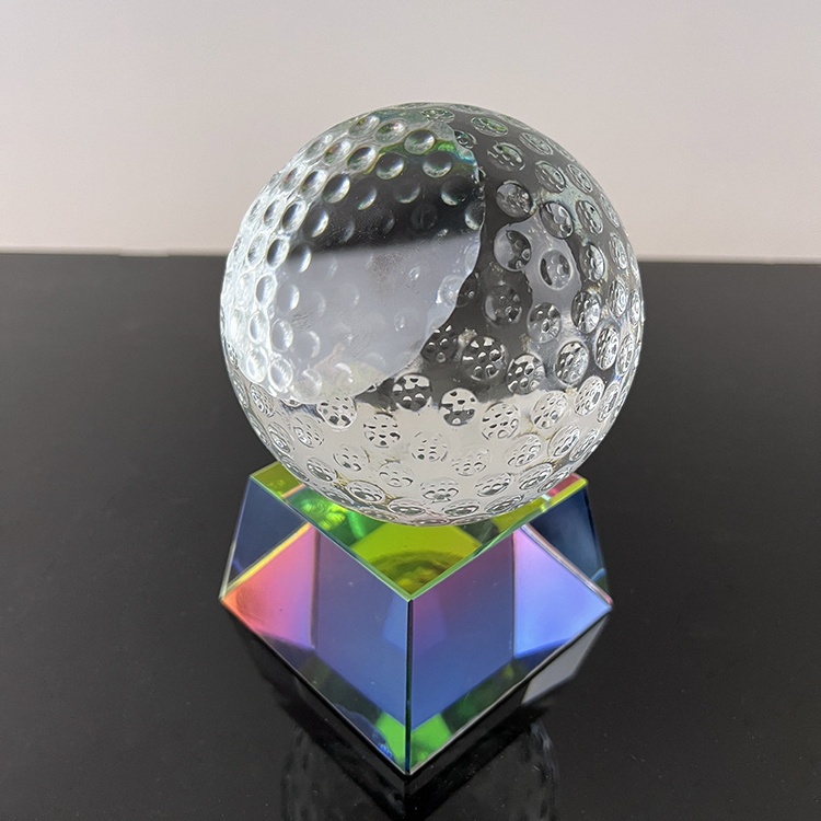 Slented Crystal golf ball paperweight with rainbow base MH-Q0246