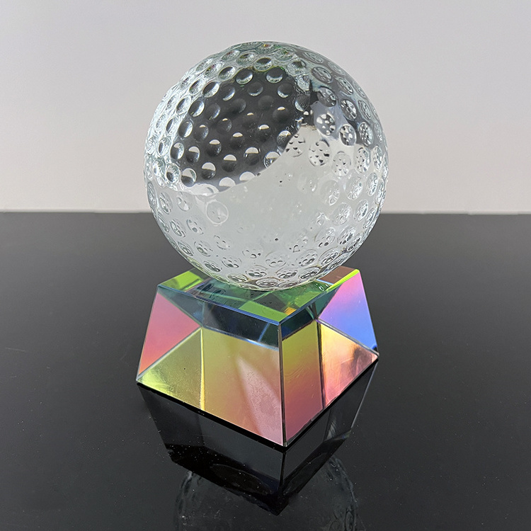 Slented Crystal golf ball paperweight with rainbow base MH-Q0246