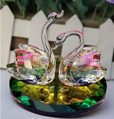 Green CRYSTAL Kissing Glass swan MH-D0438