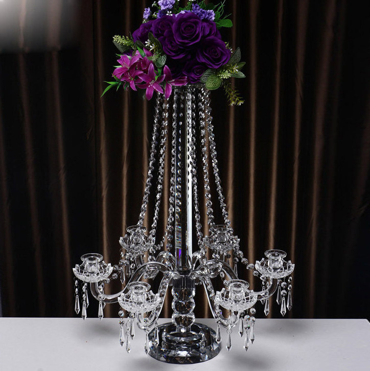 6  arms crystal candelabra with a flower bowl candle holder centerpieces MH-1842