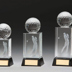 personalized Glass Crystal golf ball trophy  with cube base MH-Q0251