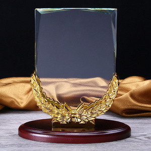 crystal shield with wooden base crystal glass plaque MH-J0956