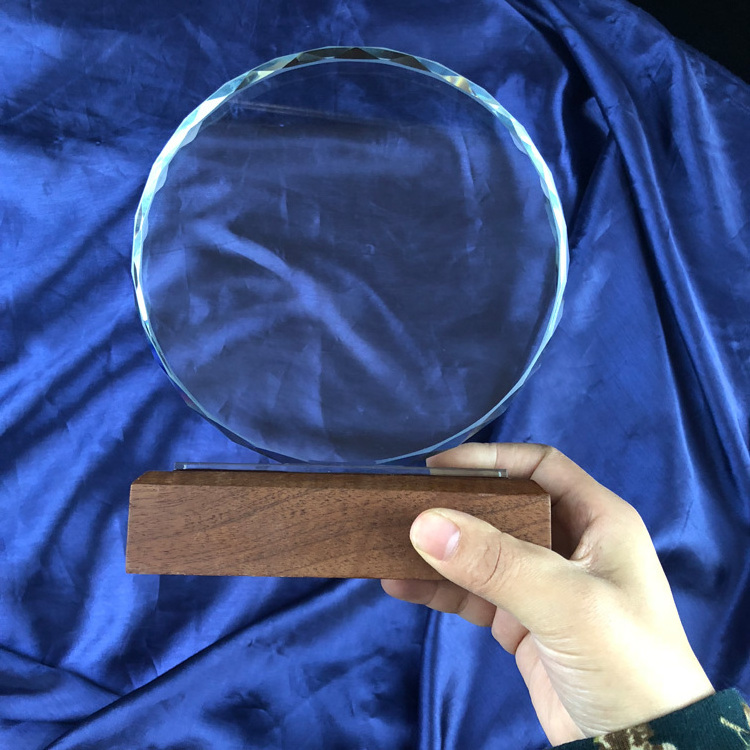 Blank Circle crystal trophy with wooden base  MH-NJ0149