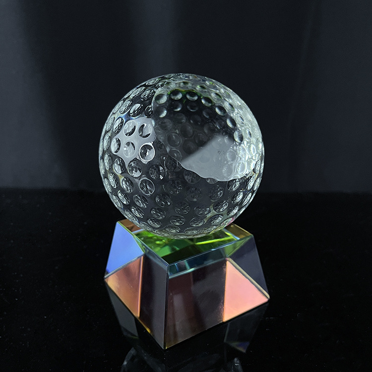 Slented Crystal golf ball paperweight with rainbow base MH-Q0246