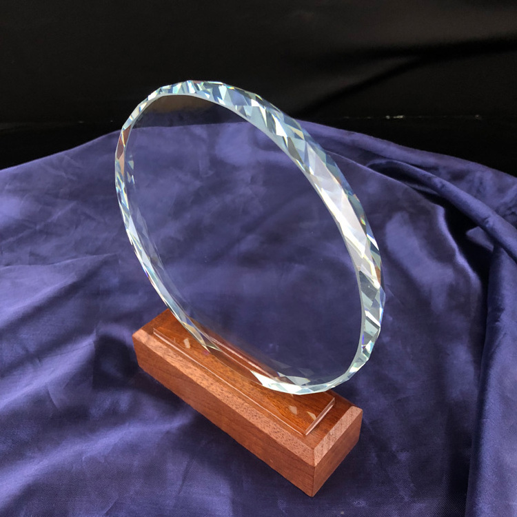 Blank Circle crystal trophy with wooden base  MH-NJ0149