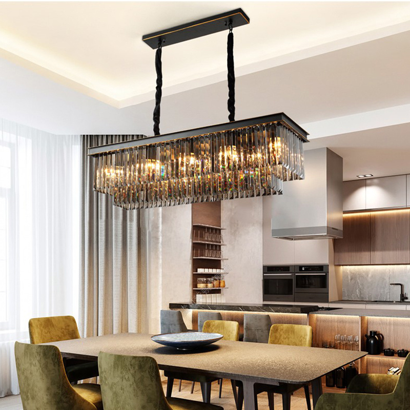 Popular Hot Indoor Large Luxury Pendant Light Metal Black Led Hanging Lights Home Nordic Modern Crystal Chandelier