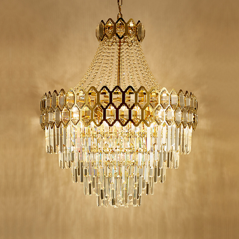 Luxury Design Round Solid Brass Creative Gold K9 Crystal Kristal Chandelier Pendant Light For Hotel Living Room Dining Room