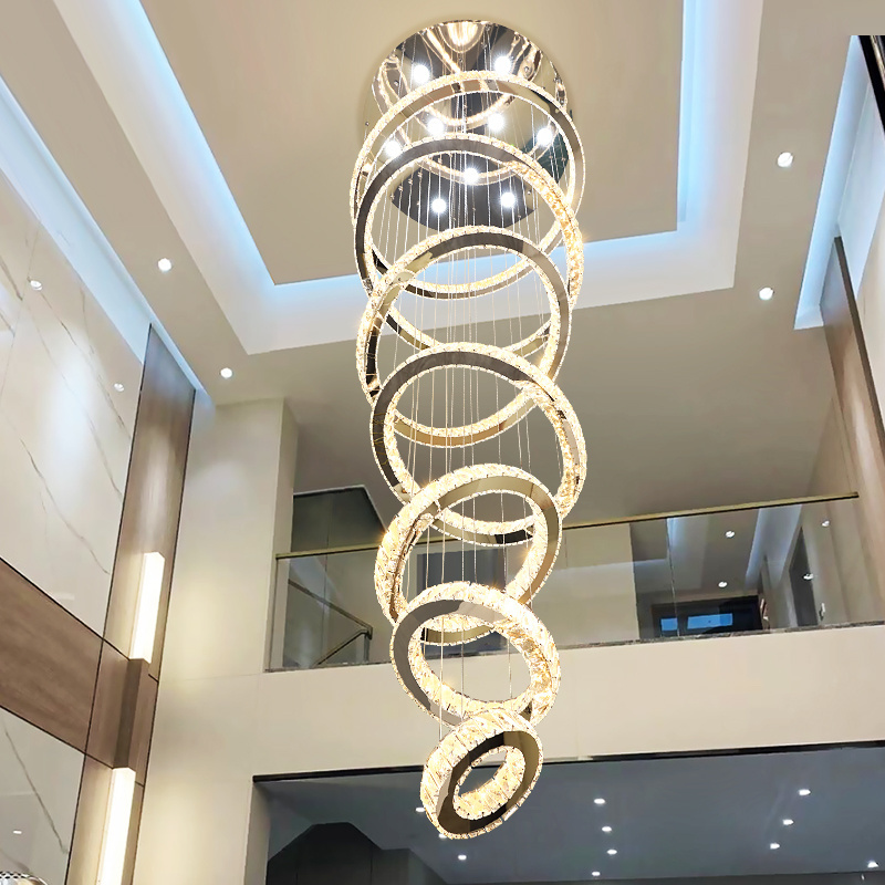 2023 Contemporary Hanging Decorative Ceiling Pendant Lights  Modern Design Circle Ring  Long Led Chandeliers For Vila Hotel