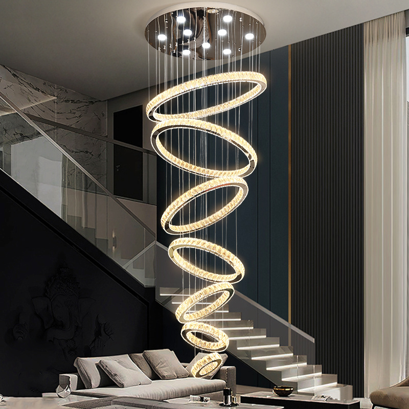 2023 Contemporary Hanging Decorative Ceiling Pendant Lights  Modern Design Circle Ring  Long Led Chandeliers For Vila Hotel