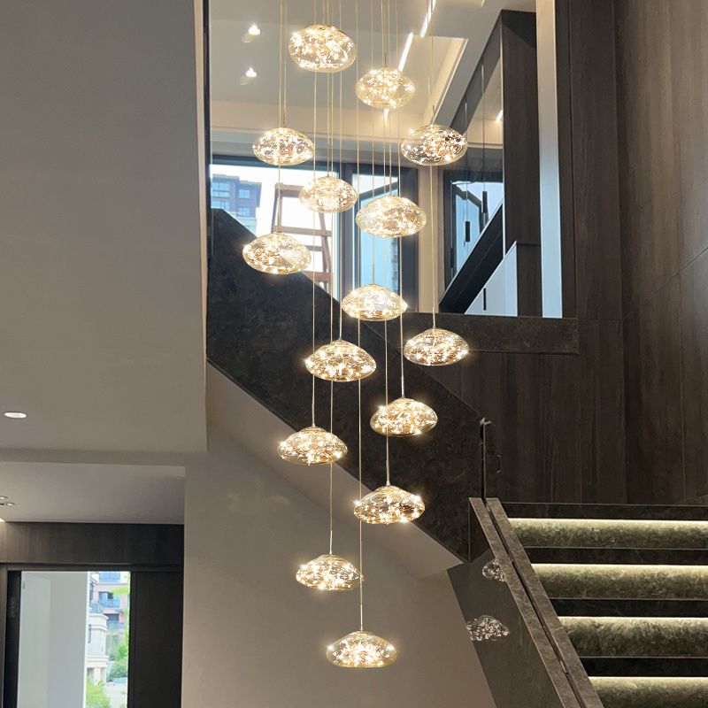 2024  New Indoor Decoration Shiny Star  Glass  Pendant Lights Fixture Hotel Villa Modern Led Chandelier