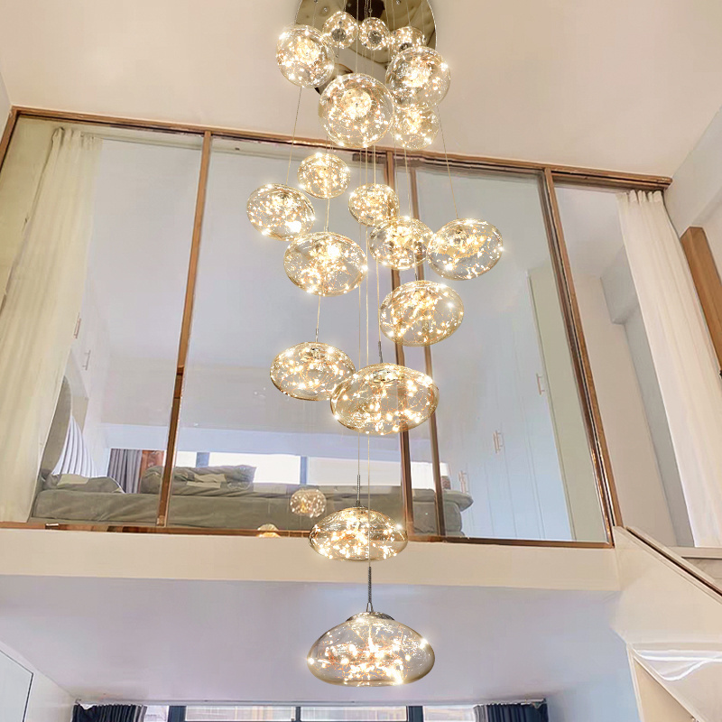 2024  New Indoor Decoration Shiny Star  Glass  Pendant Lights Fixture Hotel Villa Modern Led Chandelier