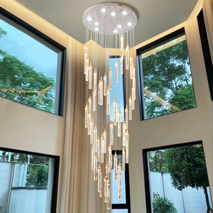 2024 New  Modern  Luxury Big Long Living  Stairs Foyer Gold Silver Long Crystal LED Chandelier