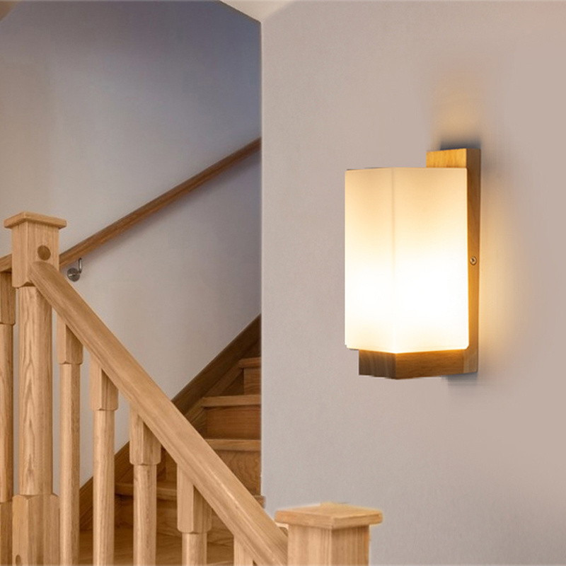 Modern minimalist led wood wall lamp bedroom bedside lamp Japanese creative study living room balcony stair light