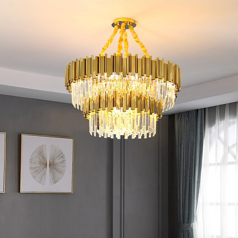 2023 Hot  Sale Living Dining Room Bedroom Wedding High Ceiling Pendant Lights Led Gold Luxury Modern Crystal Chandelier