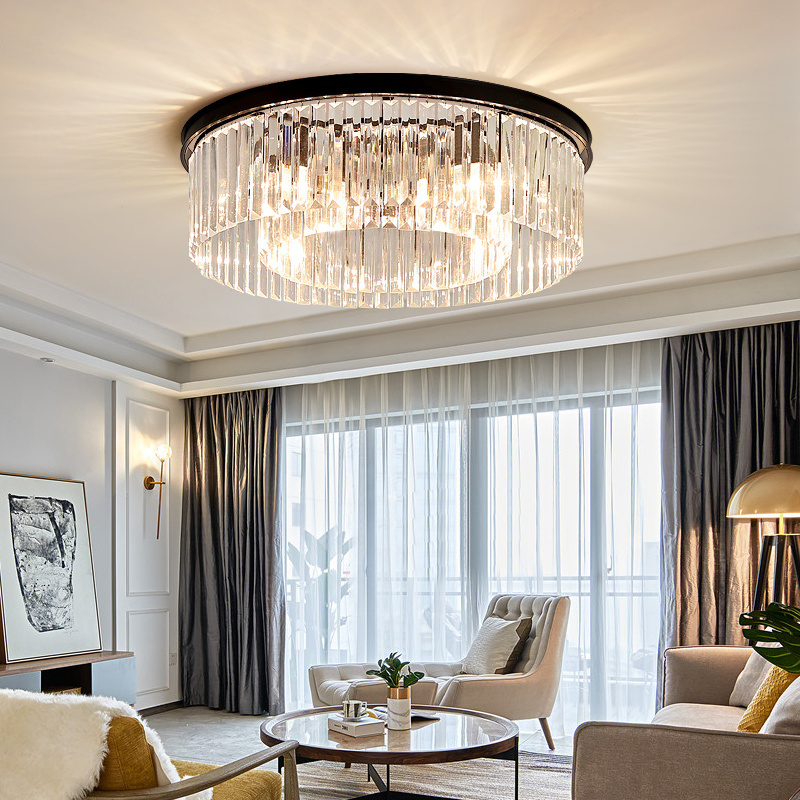 Zhongshan New Design Living room fancy crystal round gold kitchen brass modern led decorative ceiling light for home  bedroom